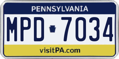 PA license plate MPD7034