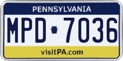 PA license plate MPD7036