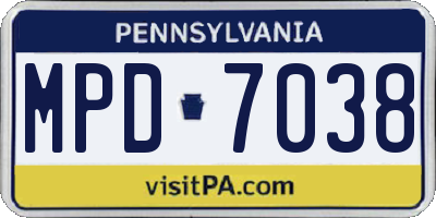PA license plate MPD7038
