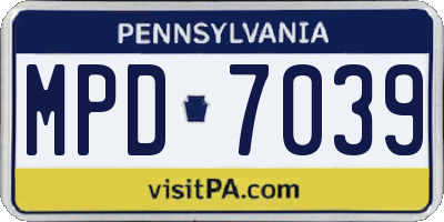 PA license plate MPD7039