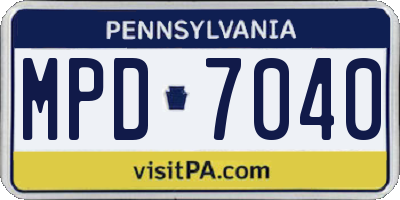 PA license plate MPD7040