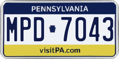 PA license plate MPD7043