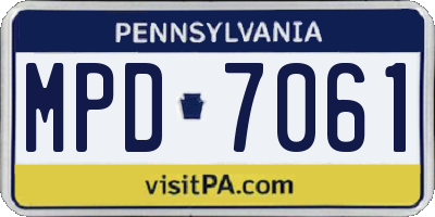 PA license plate MPD7061