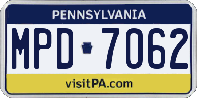 PA license plate MPD7062