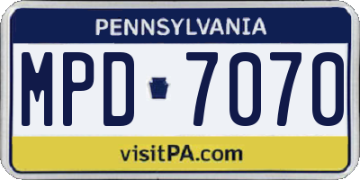 PA license plate MPD7070