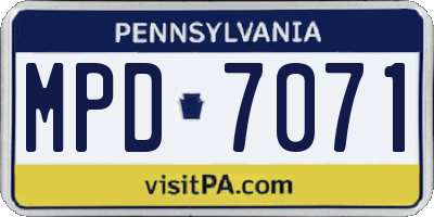 PA license plate MPD7071