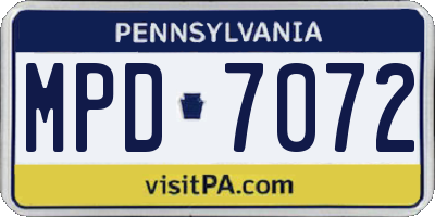 PA license plate MPD7072