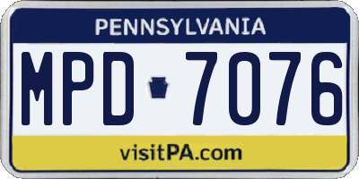 PA license plate MPD7076