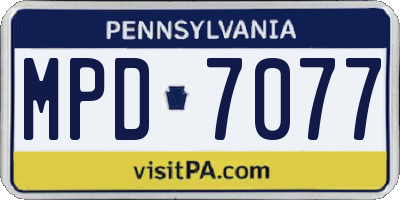PA license plate MPD7077