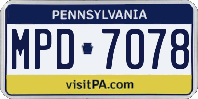 PA license plate MPD7078