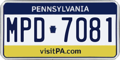 PA license plate MPD7081