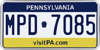 PA license plate MPD7085