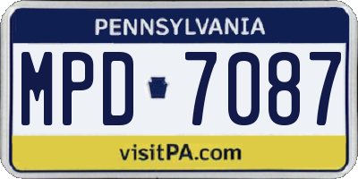 PA license plate MPD7087
