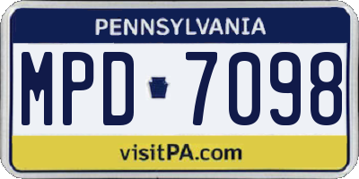 PA license plate MPD7098