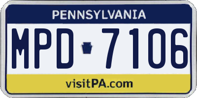 PA license plate MPD7106