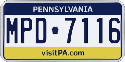 PA license plate MPD7116