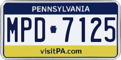 PA license plate MPD7125