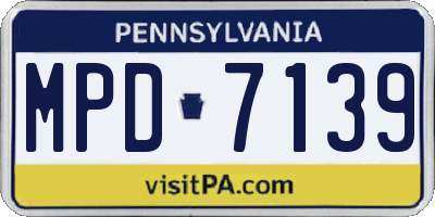 PA license plate MPD7139