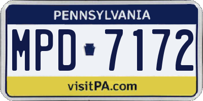 PA license plate MPD7172
