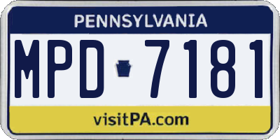 PA license plate MPD7181
