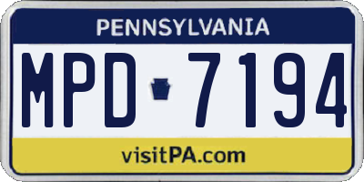 PA license plate MPD7194