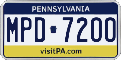 PA license plate MPD7200
