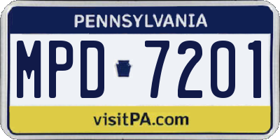 PA license plate MPD7201