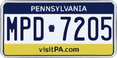 PA license plate MPD7205