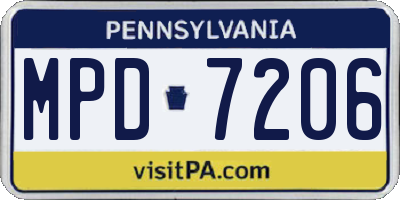 PA license plate MPD7206