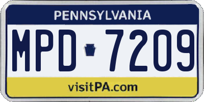 PA license plate MPD7209