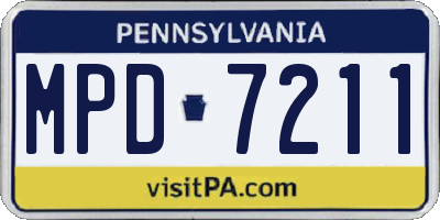 PA license plate MPD7211