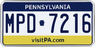 PA license plate MPD7216