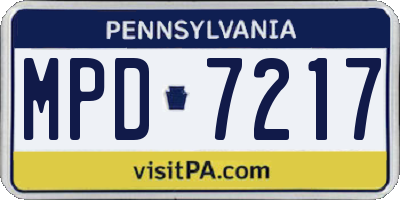 PA license plate MPD7217