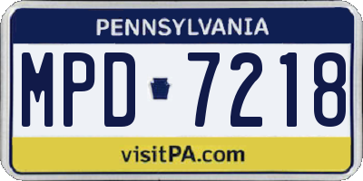 PA license plate MPD7218