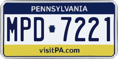 PA license plate MPD7221