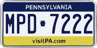 PA license plate MPD7222