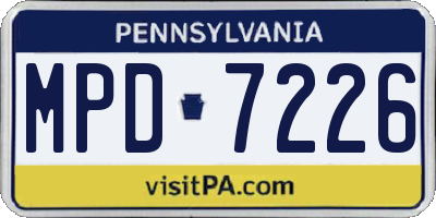 PA license plate MPD7226