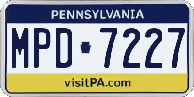 PA license plate MPD7227