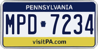 PA license plate MPD7234