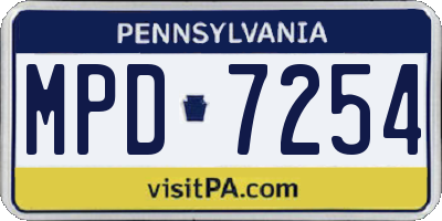 PA license plate MPD7254