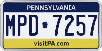 PA license plate MPD7257