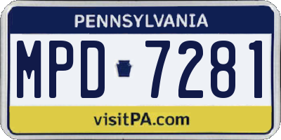 PA license plate MPD7281