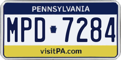 PA license plate MPD7284