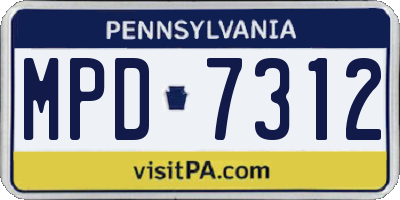 PA license plate MPD7312