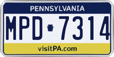 PA license plate MPD7314