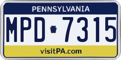 PA license plate MPD7315