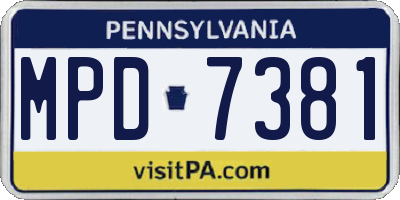 PA license plate MPD7381