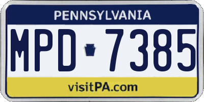 PA license plate MPD7385