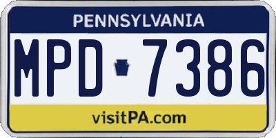 PA license plate MPD7386