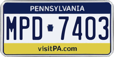PA license plate MPD7403